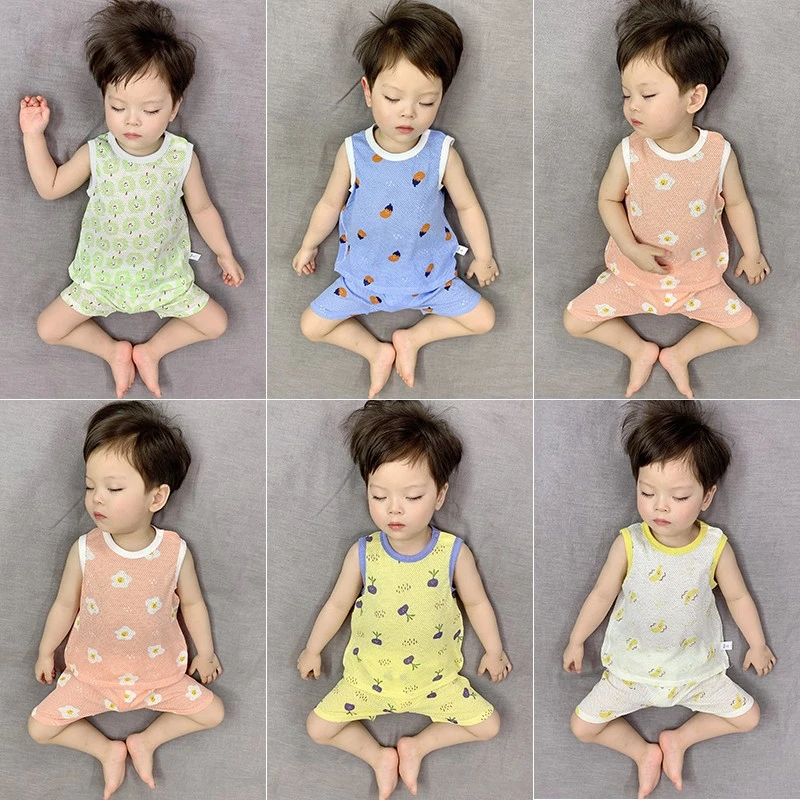 【五色网眼无袖短裤套装】薄款网眼无袖无骨纯棉网眼家居服分体