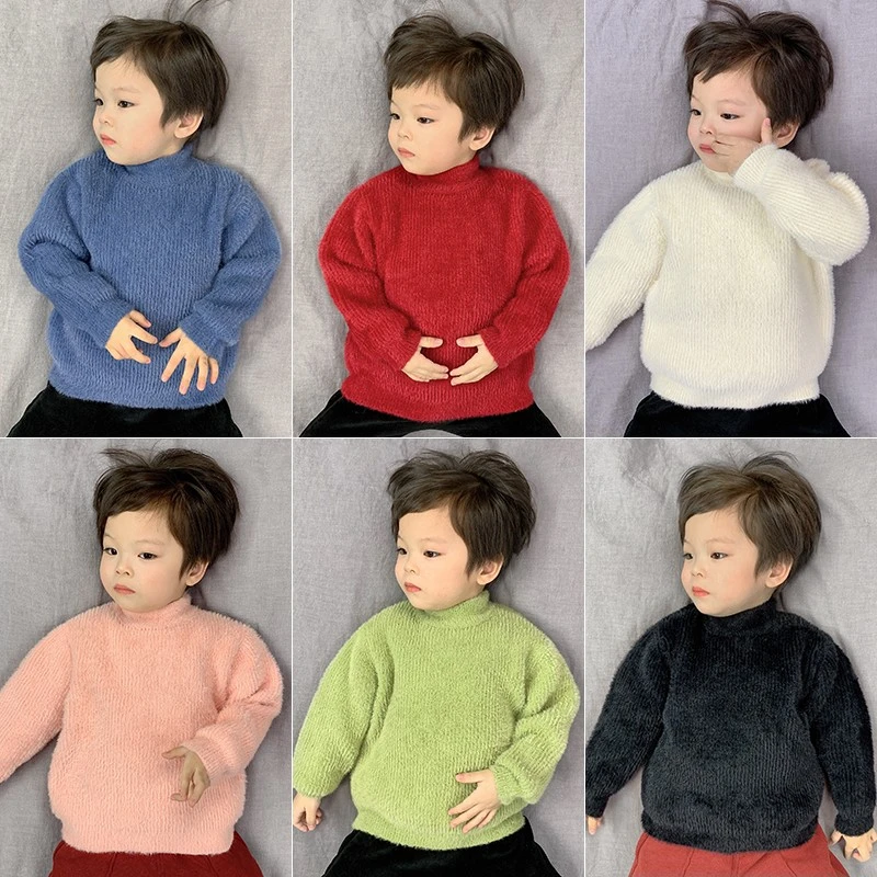 宝宝毛衣高领秋冬款加厚小儿童内搭打底衫上衣红色婴儿毛衣