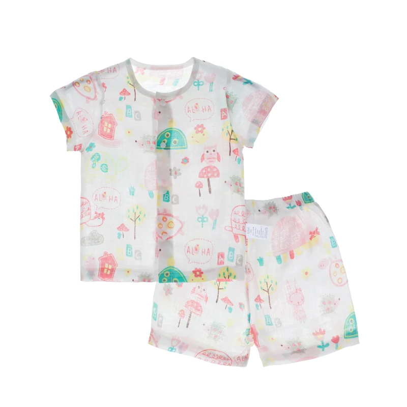 纱布短袖套装男童女童