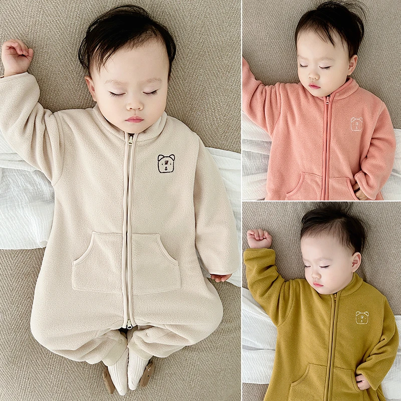 韩单 婴儿春季连体衣摇粒绒外出服宝宝爬爬服