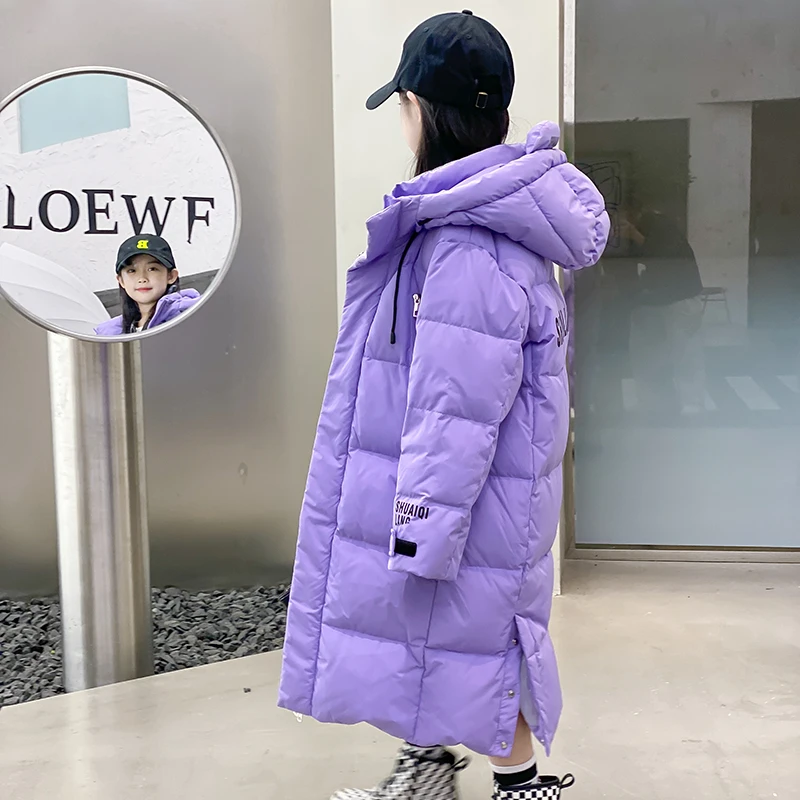 新款长款过膝中大童小女孩儿童女童羽绒丝服冬季外套加厚冬装