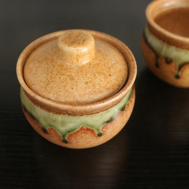 日本进口复古陶瓷罐 日式极简盐罐防潮调料罐 厨房无孔带盖小罐子