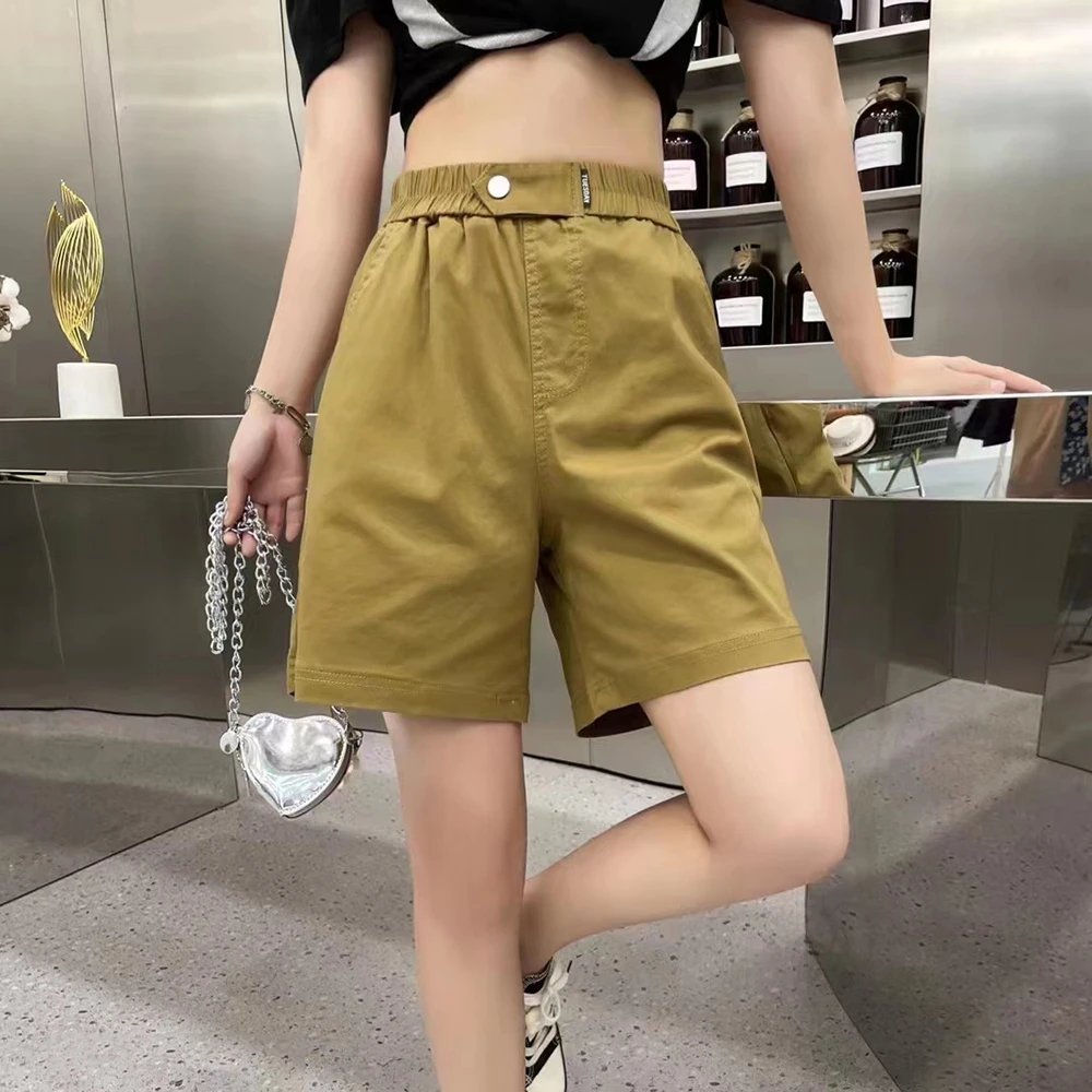 弹力五分裤女夏季薄款短裤2025新款宽松阔腿显瘦百搭高腰休闲中裤