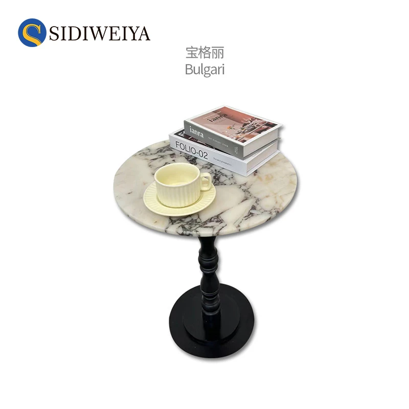 【天然奢石边几】进口蓝翡翠奢石客厅宝格丽黑轻奢意式极简圆小边几