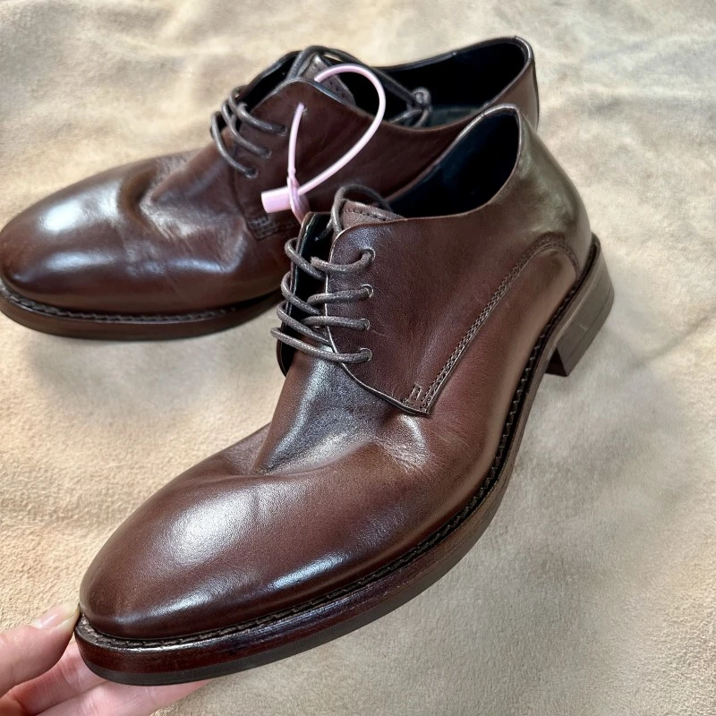 NORTHER新款商务休闲正装马皮德比鞋时尚系带男皮鞋手工擦色缝线