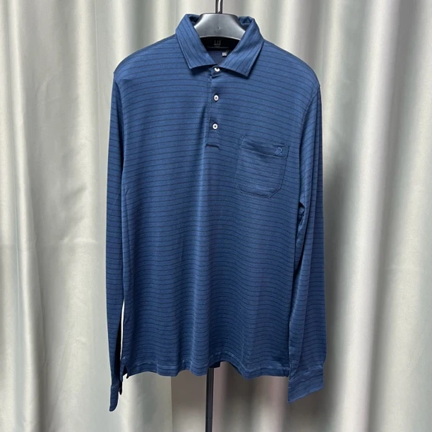 未使用 Dunhill/登喜路 男士条纹长袖Polo衫/D3090