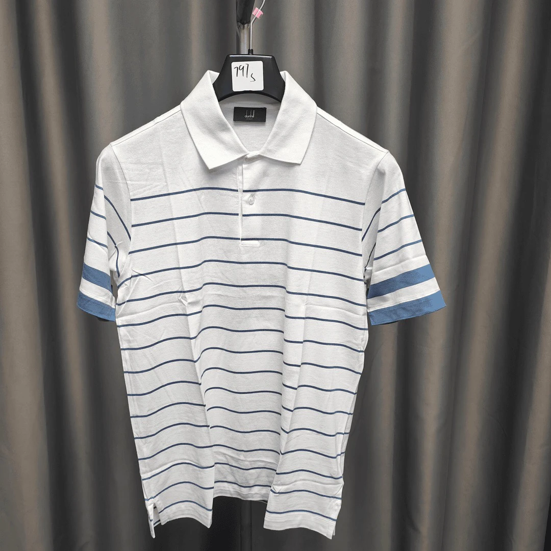 未使用 Dunhill/登喜路 男士蓝色条纹短袖/D2995