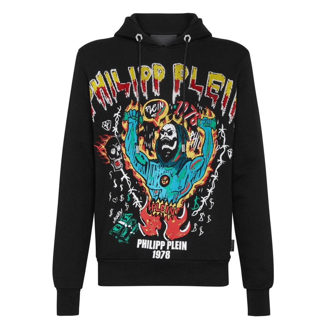 未使用 Philipp Plein pp/骷髅头火焰烫钻男士卫衣/P14500