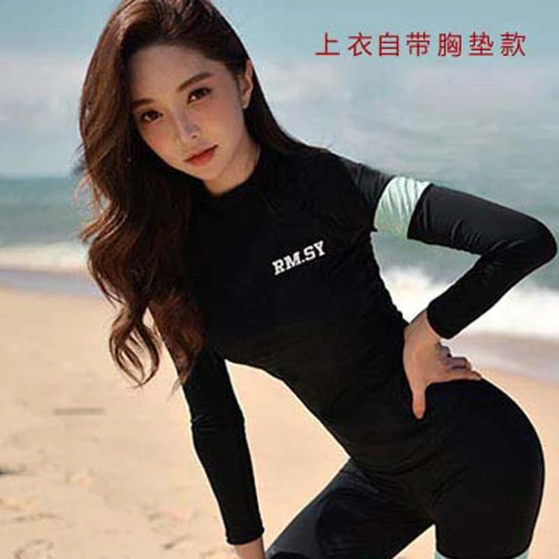 LCDRMSY显瘦潜水服带胸垫长袖泳衣女防晒速干大码浮潜水母冲浪装