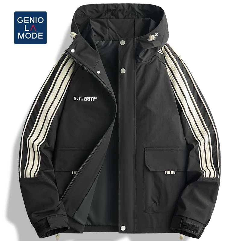 GENIO LAMODE夹克男春秋季宽松连帽潮流拼接大码防风外套