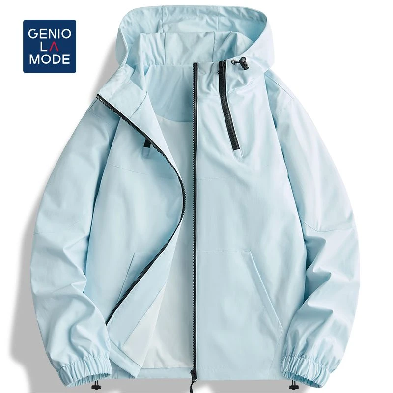 GENIO LAMODE夹克男春季时尚百搭情侣户外连帽冲锋外套