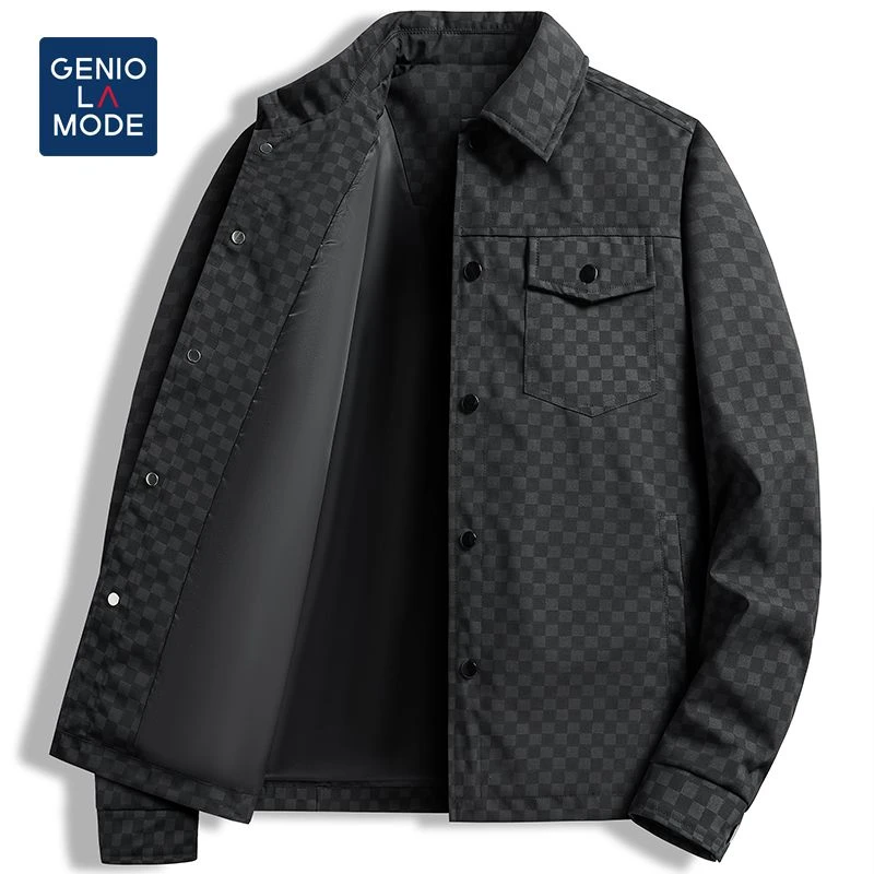 GENIO LAMODE棋盘格夹克男春季时尚百搭宽松休闲夹克翻领茄克外套
