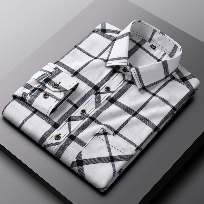 男士衬衫春秋长袖男韩版潮流磨毛百搭中青年修身休闲方格衬衣