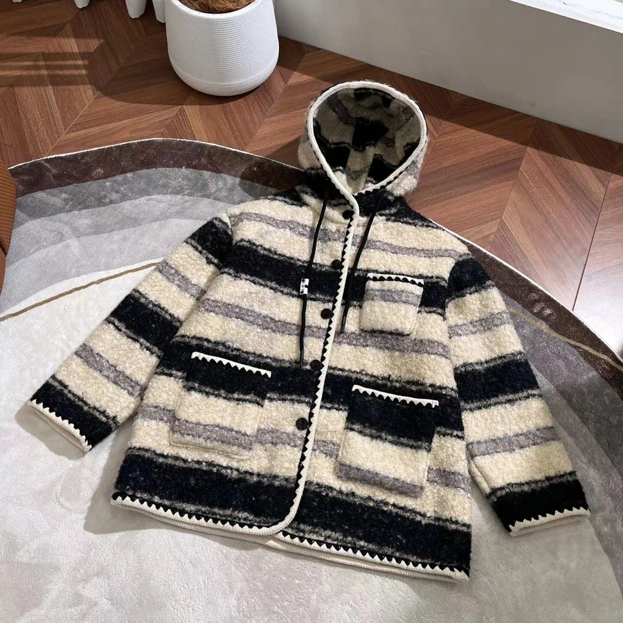 春秋女童连帽毛毛外套时尚百搭保暖外套-YHW347