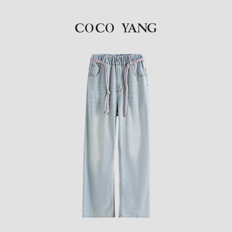 夏季女大童牛仔裤直筒时尚休闲百搭水洗阔腿裤-YH029