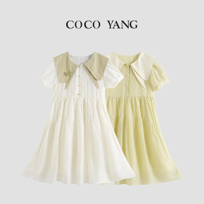女童夏装2024新款童装儿童洋气女孩公主裙女大童娃娃领裙子-YH476