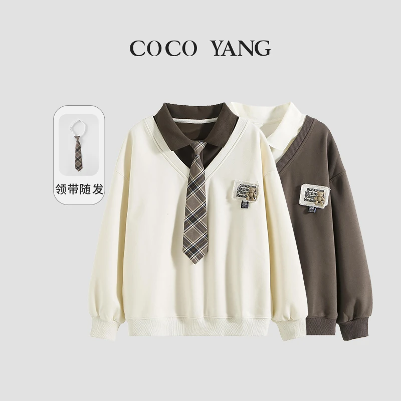 秋冬高品质女童长袖2024新款柔软休闲百搭中大童翻领卫衣-YHA049