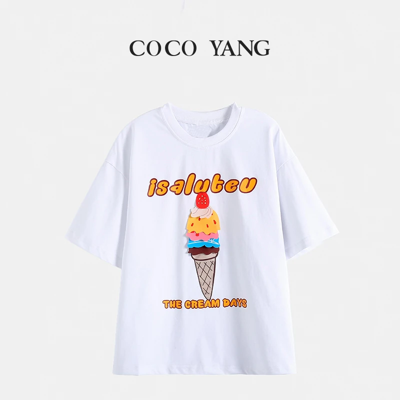 女大童基础款短袖夏季新款时尚百搭修身简单字母白色T恤-YH377