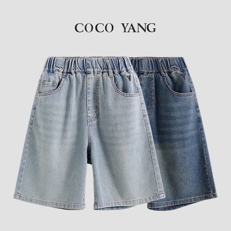 夏季女大童牛仔裤中裤时尚休闲百搭水洗短裤5分裤-YH132