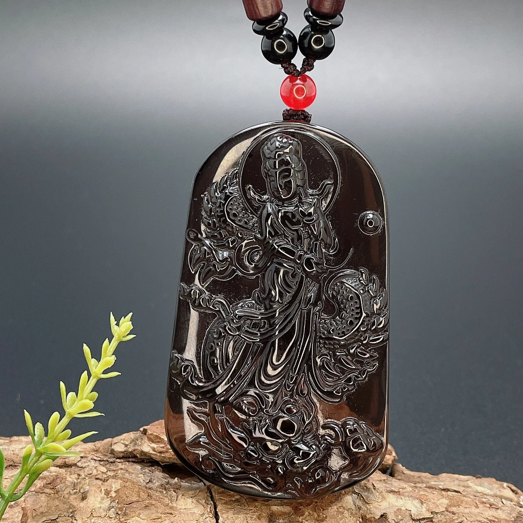 新款正品冰曜石吊坠立体雕刻御龙观音男士大气方圆牌颈饰项坠男款