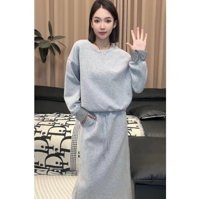 9596搭配一整套时尚套装裙慵懒风圆领卫衣高腰显瘦半身裙两件套