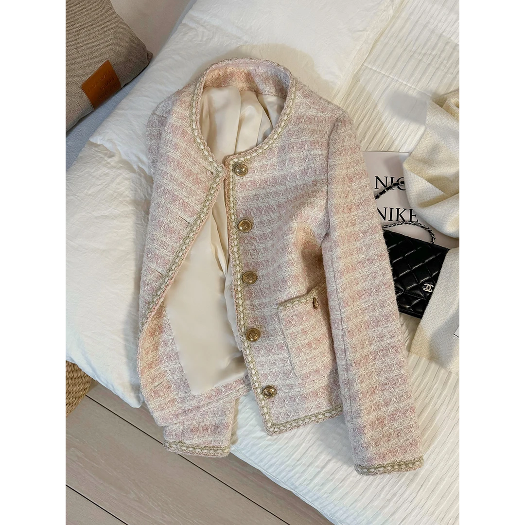 冬季甜美粉色高级感小香风轻奢短外套洋气时尚气质感西装外套女