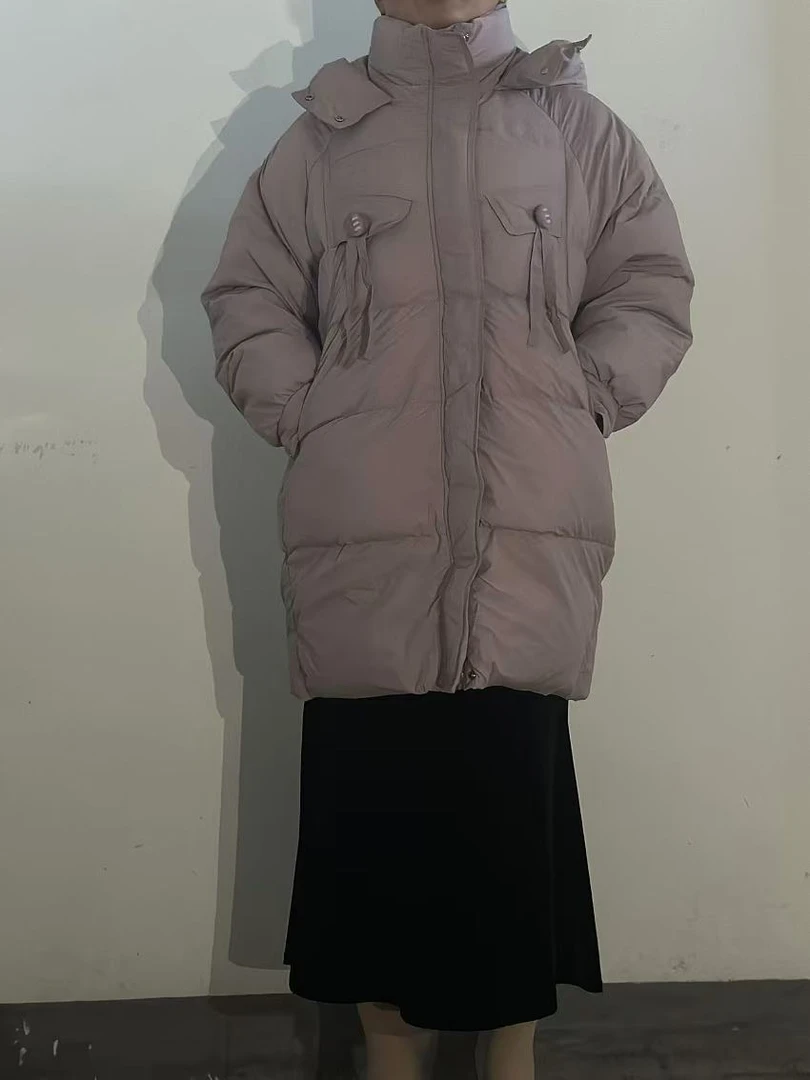 2024新款保暖中长女款羽绒服宽松时尚白鸭绒外套