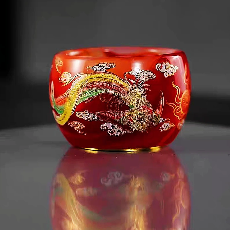 【龙凤呈祥玛瑙红】b主人杯珐琅彩琉璃杯婚礼送礼龙凤呈祥无礼盒