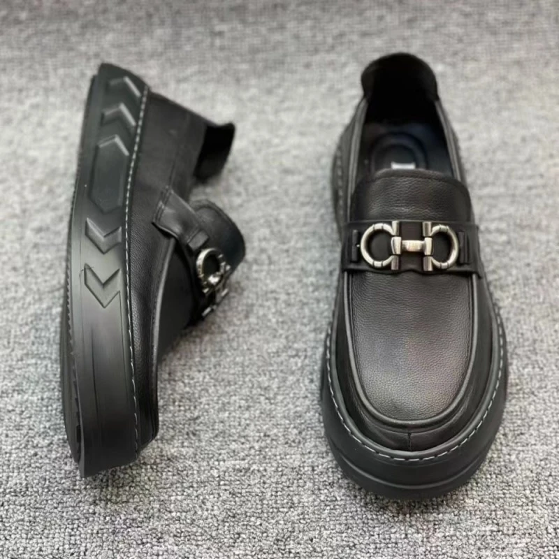 男鞋一脚蹬商务真皮休闲鞋软皮软底套脚皮鞋头层牛皮透气乐福鞋