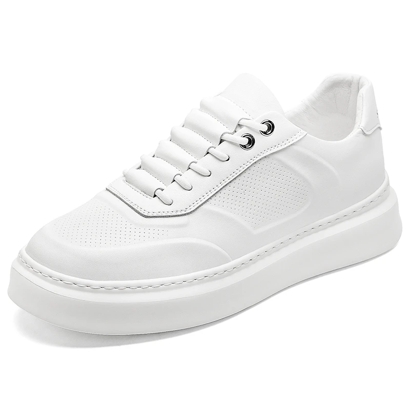 男士牛皮板鞋小白鞋2024潮流百搭男鞋子透气厚底增高运动休闲鞋