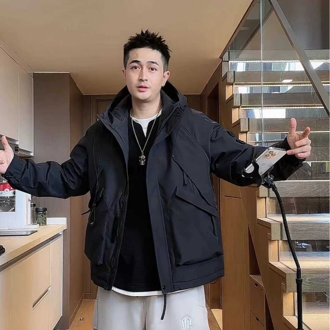 到位男装棉服秋冬工装户外冲锋衣夹棉防风连帽夹克外套男潮17605