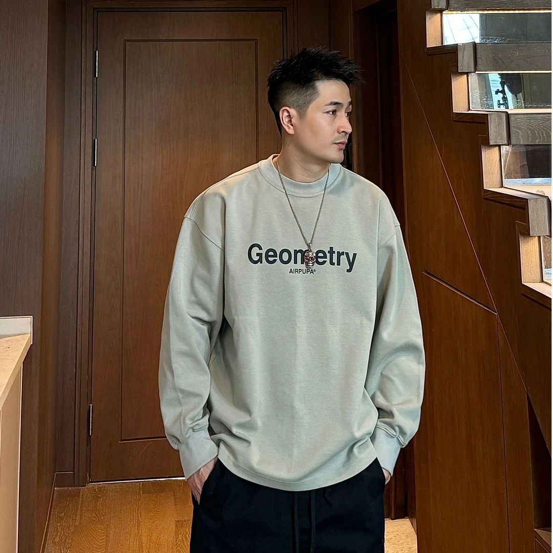 到位男装早秋极简休闲圆领字母长袖T恤潮牌卫衣男士春秋上衣E090