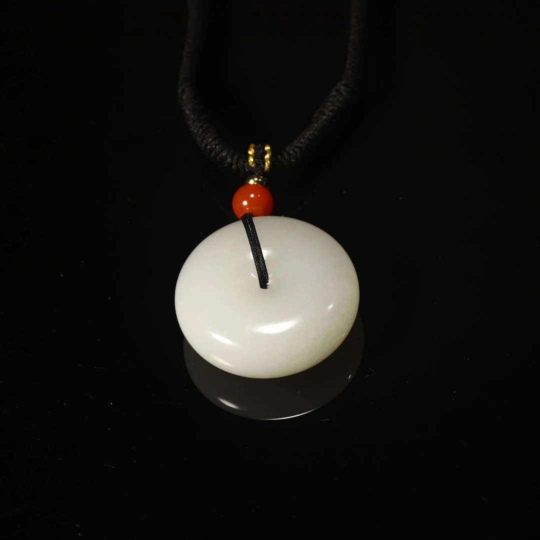 观海堂和田玉羊脂白玉平安扣吊坠且末料纯手工雕刻时尚百搭国风款