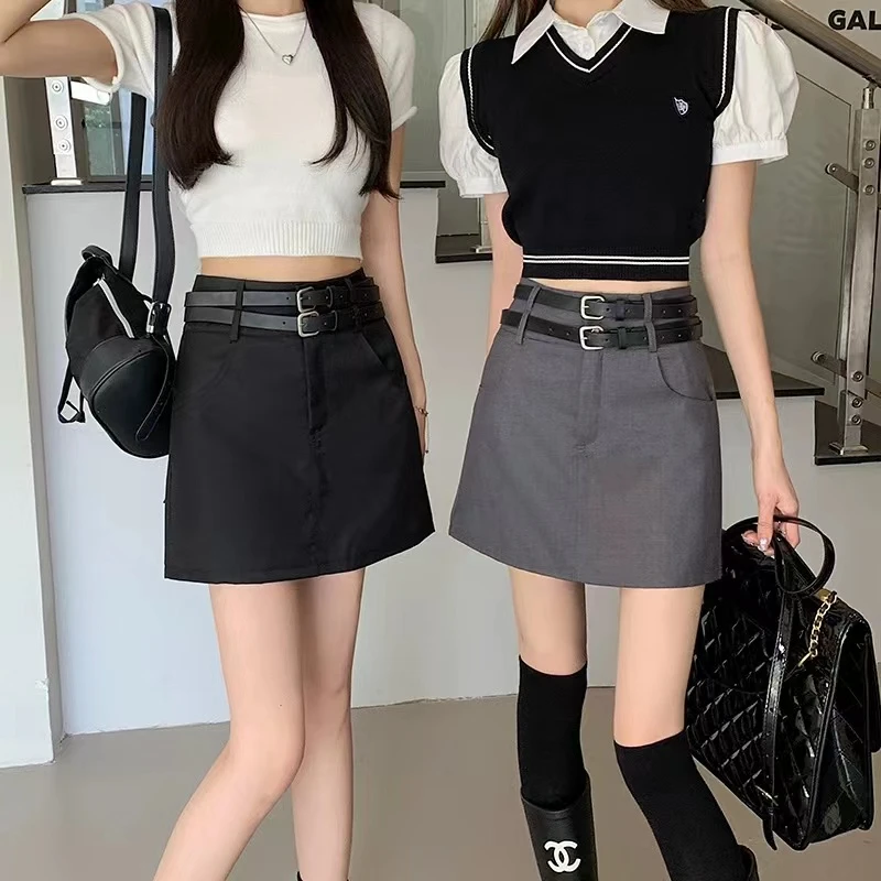 夏季辣妹风短裙防走光裙子遮胯小A裙高腰修身型包臀西装女半身裙