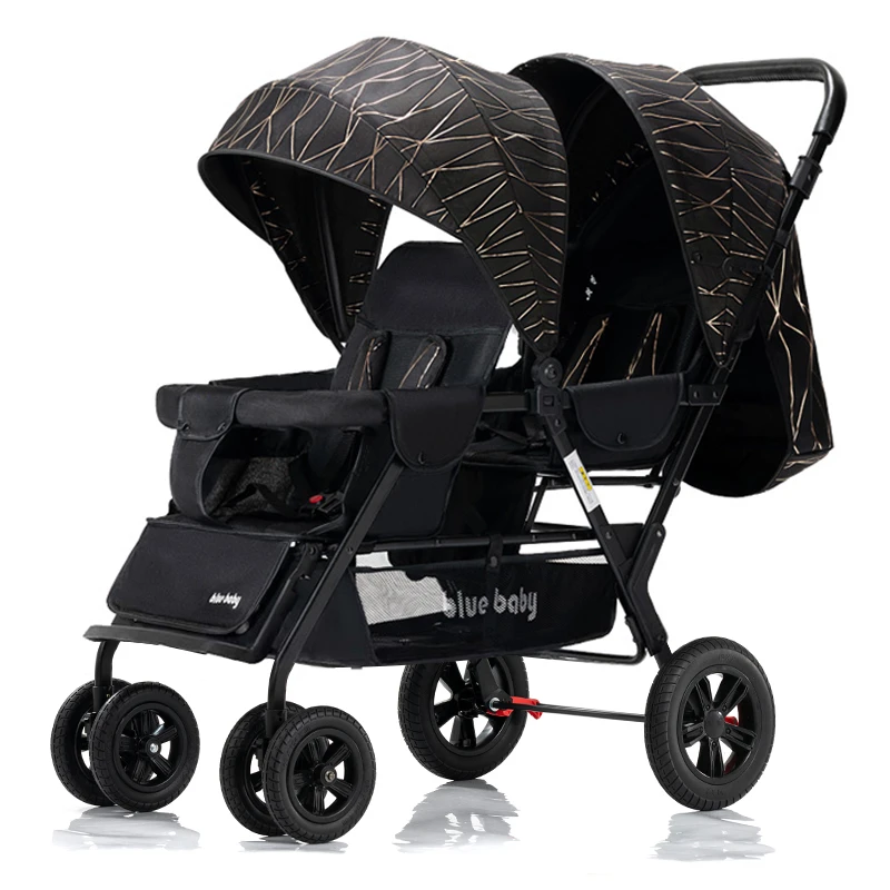 新款双胞胎婴儿推车轻便折叠可坐可躺前后坐二胎双人儿童手推车