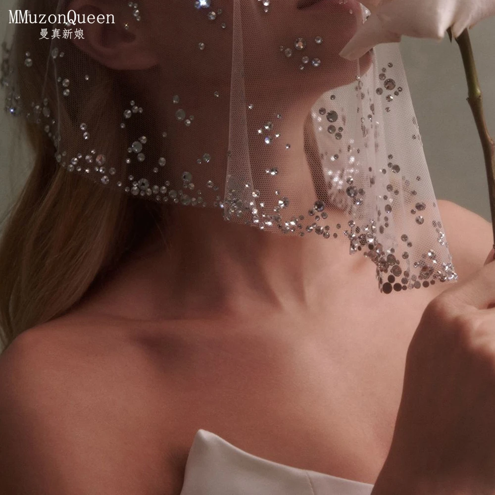 短款面纱氛围感拍照出片新娘婚纱照拍摄道具婚礼头纱面纱水钻MA14