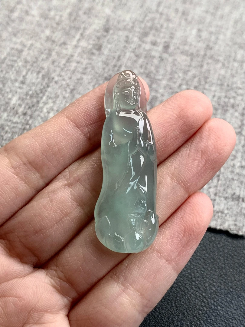 天然A货缅甸翡翠 观音 尺寸 : 47-16.4-7.2