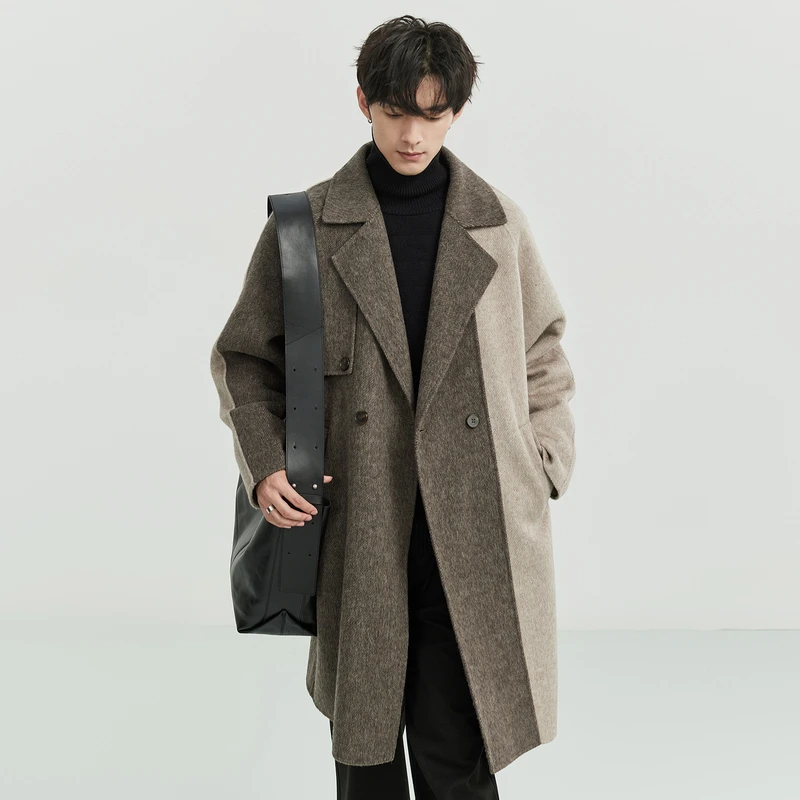 MG2023冬季韩版男宽松中长款加厚双面呢百搭时尚拼色外套P341564