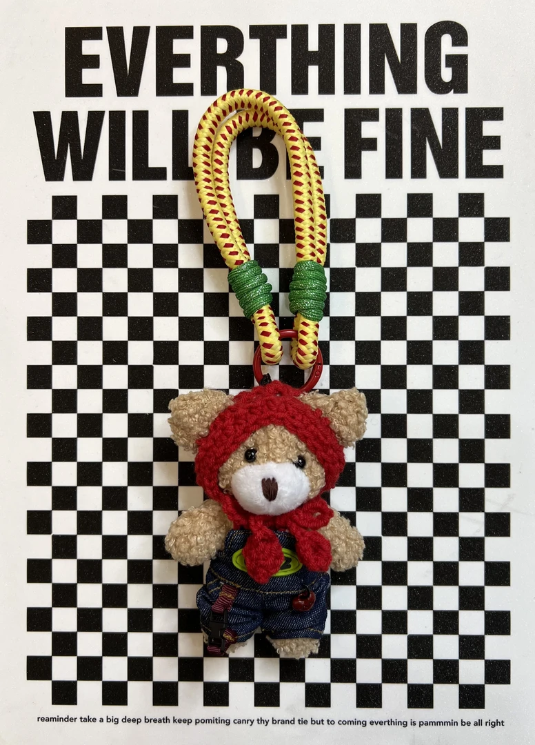 【NAIMEI】秋冬爆款韩系原创手工红头套牛仔背带裤小熊挂件