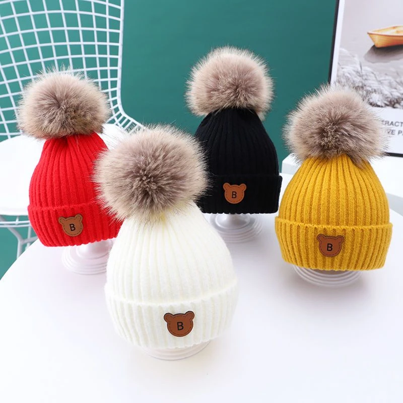 儿童帽子秋冬季男童女童毛线帽1宝宝2保暖3大毛球5潮7婴儿针织帽