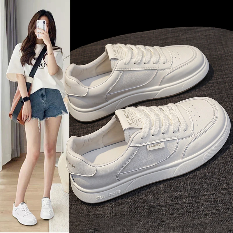 小白鞋女款2025爆款百搭白鞋春秋皮面轻便软底防滑平底学生板鞋子