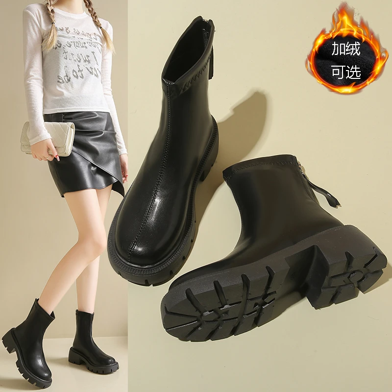马丁靴女款爆款2024新款正品春秋单靴百搭厚底英伦风短靴皮面靴子