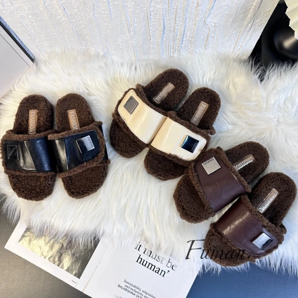 2024年秋冬季新款复古休闲舒适气质百搭时尚简约网红爆款厚底拖鞋