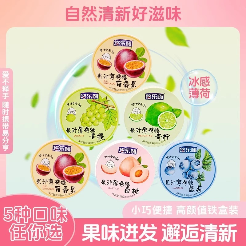 果汁薄荷糖清新口气糖果口香糖果铁盒休闲零食硬糖水果味糖果25g