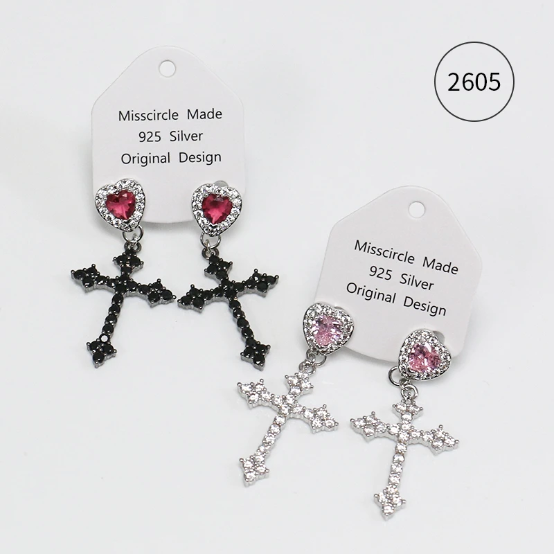 Misscircle Made 铜合金合成锆石耳饰 爱心十字架吊坠耳环女2605