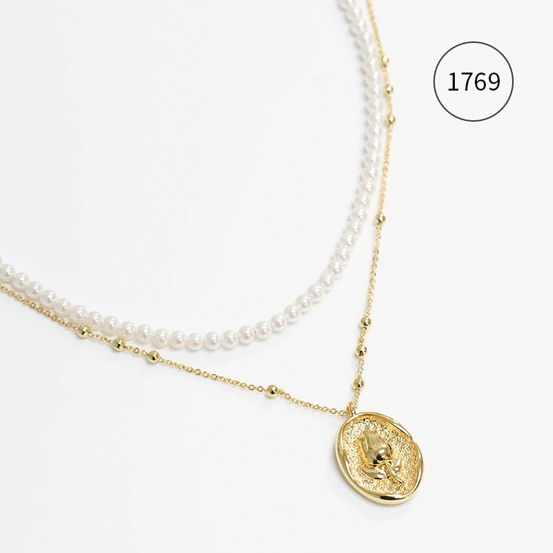 Misscircle Made 铜合金耳饰 金色郁金香双层项链高级气质女2196