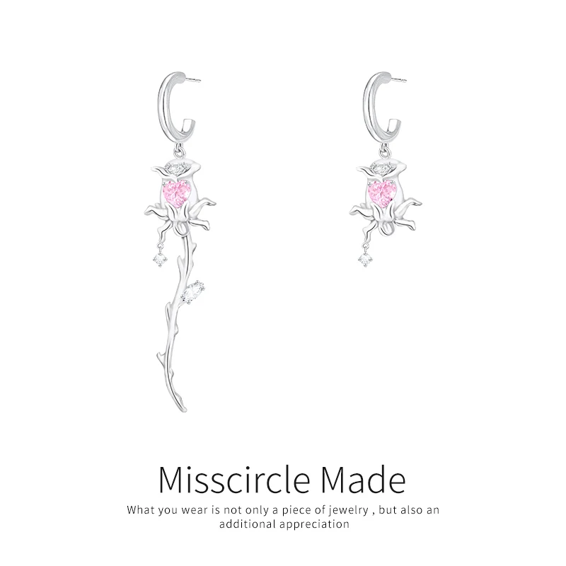 Misscircle Made 铜合金合成锆石耳饰 不对称玫瑰耳环女个性1371