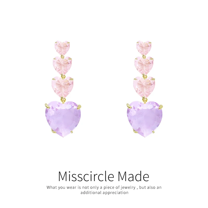 Misscircle Made 铜合金合成锆石耳饰 粉紫耳环甜美气质高级1308