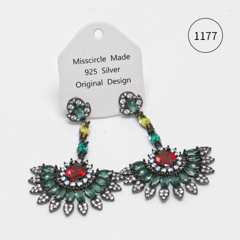 Misscircle Made 铜合金合成锆石耳饰 复古彩色扇形耳环气质1177