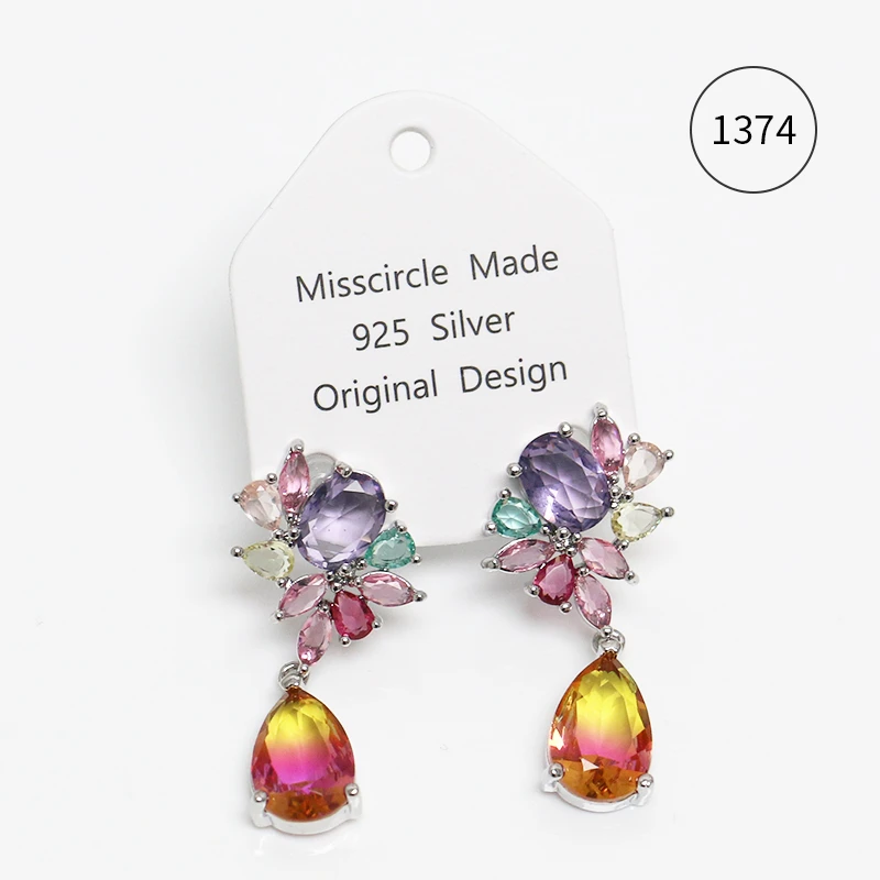 Misscircle Made 铜合金合成锆石耳饰 彩色水滴吊坠耳环复古1374